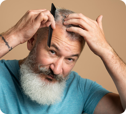 Man considering hair restoration